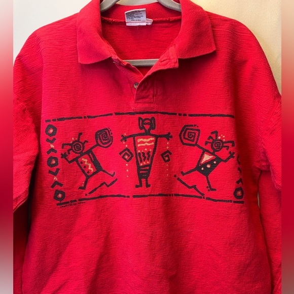4Fun Other - 4FUN Vintage Red Long Sleeve Pullover Shirt Aztec Native American Art Red